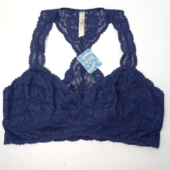 Free People Other - FREE PEOPLE Intimately Galloon Navy Blue Lace Racerback Mesh Lining Bralette